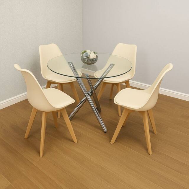 KOSY KOALA Clear Glass Dining Table Set with 4 Cream Plastic Chairs - image 1
