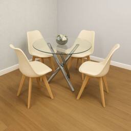 KOSY KOALA Clear Glass Dining Table Set with 4 Cream Plastic Chairs - thumbnail 1