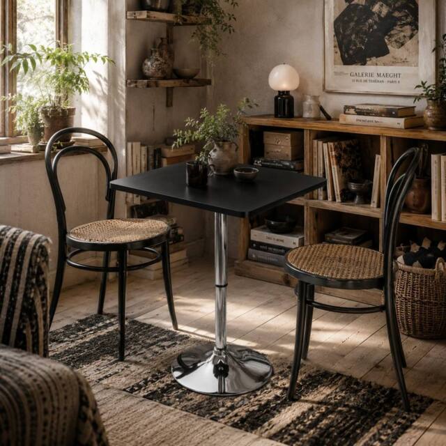 Wyld Haus Eltani Adjustable Swivel Bar Table Black MDF Top Silver Steel Base - image 1
