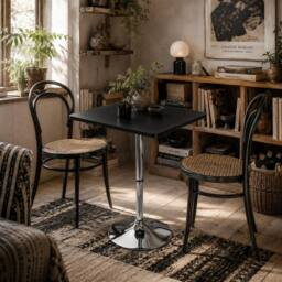 Wyld Haus Eltani Adjustable Swivel Bar Table Black MDF Top Silver Steel Base