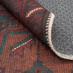 Kukoon Deep Red Distressed Tribal Geometric Non Slip Washable Low Pile Rug in Maroon - Size: 120 cm x 170 cm - thumbnail 5