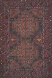 Kukoon Deep Red Distressed Tribal Geometric Non Slip Washable Low Pile Rug in Maroon - Size: 120 cm x 170 cm - thumbnail 1