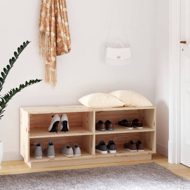 Berkfield Home Shoe Cabinet 110x34x45 cm Solid Wood Pine in Brown - Size: 110 x 34 x 45 cm - image 1
