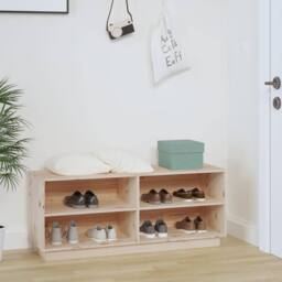 Berkfield Home Shoe Cabinet 110x34x45 cm Solid Wood Pine in Brown - Size: 110 x 34 x 45 cm - thumbnail 3