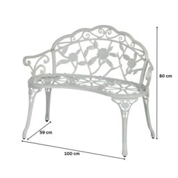 Home Source Cast Aluminium Garden Bench Metal Frame 2 Seater Patio Outdoor Seating in White - thumbnail 9