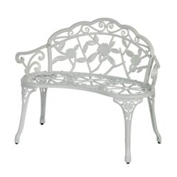 Home Source Cast Aluminium Garden Bench Metal Frame 2 Seater Patio Outdoor Seating in White - thumbnail 8