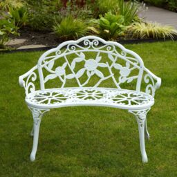 Home Source Cast Aluminium Garden Bench Metal Frame 2 Seater Patio Outdoor Seating in White - thumbnail 6