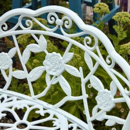 Home Source Cast Aluminium Garden Bench Metal Frame 2 Seater Patio Outdoor Seating in White - thumbnail 3