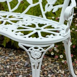 Home Source Cast Aluminium Garden Bench Metal Frame 2 Seater Patio Outdoor Seating in White - thumbnail 4