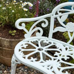 Home Source Cast Aluminium Garden Bench Metal Frame 2 Seater Patio Outdoor Seating in White - thumbnail 5
