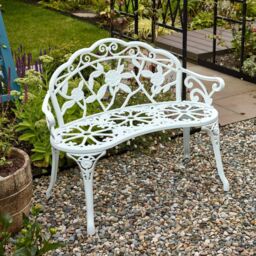 Home Source Cast Aluminium Garden Bench Metal Frame 2 Seater Patio Outdoor Seating in White - thumbnail 2