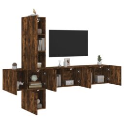 Berkfield Home 5 Piece TV Wall Units Smoked Oak Engineered Wood in Brown - thumbnail 1