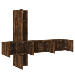 Berkfield Home 5 Piece TV Wall Units Smoked Oak Engineered Wood in Brown - thumbnail 4