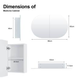 KEEPREAPER Oval Bathroom Mirror Cabinet 2 Butterfly Doors Wall Mounted 5 Storage in White - thumbnail 8
