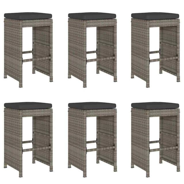 Berkfield Home Garden Bar Stools with Cushions 6 pcs Grey Poly Rattan - image 1
