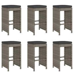 Berkfield Home Garden Bar Stools with Cushions 6 pcs Grey Poly Rattan - thumbnail 1
