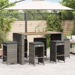 Berkfield Home Garden Bar Stools with Cushions 6 pcs Grey Poly Rattan - thumbnail 2