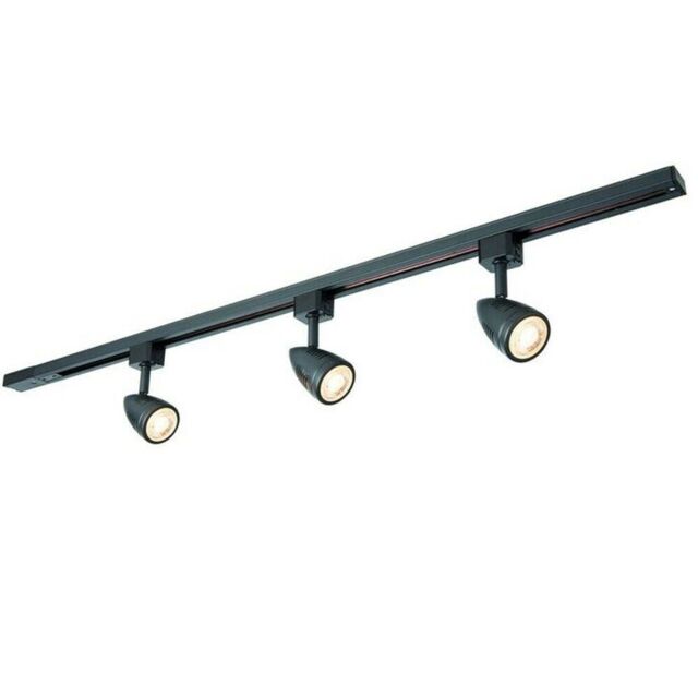 Loops 1m Adjustable Ceiling Track Spotlight Kit Matt Black 3x GU10 Downlight Rail - image 1