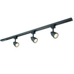 Loops 1m Adjustable Ceiling Track Spotlight Kit Matt Black 3x GU10 Downlight Rail