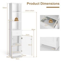 Gymax Bathroom Tall Cabinet Open Organizer With Drawer & Adjustable Shelves in White - thumbnail 4