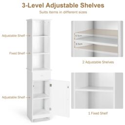 Gymax Bathroom Tall Cabinet Open Organizer With Drawer & Adjustable Shelves in White - thumbnail 3