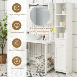 Gymax Bathroom Tall Cabinet Open Organizer With Drawer & Adjustable Shelves in White - thumbnail 6