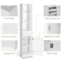 Gymax Bathroom Tall Cabinet Open Organizer With Drawer & Adjustable Shelves in White - thumbnail 5