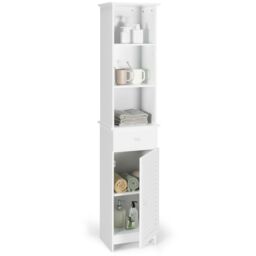 Gymax Bathroom Tall Cabinet Open Organizer With Drawer & Adjustable Shelves in White