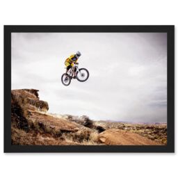 Artery8 Sport Mountain Bike Jump Sky Big Air Off-Road Artwork Framed Wall Art Print A4 in Black - thumbnail 1