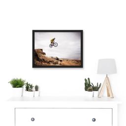 Artery8 Sport Mountain Bike Jump Sky Big Air Off-Road Artwork Framed Wall Art Print A4 in Black - thumbnail 2