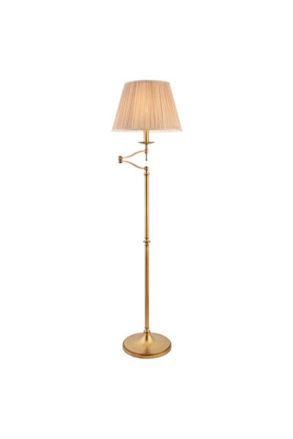 Netlighting Stanford 1 Light Swing Arm Floor Lamp Antique Brass with Beige Shade E27 in Gold - image 1