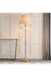 Netlighting Stanford 1 Light Swing Arm Floor Lamp Antique Brass with Beige Shade E27 in Gold - thumbnail 2