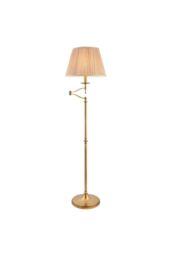 Netlighting Stanford 1 Light Swing Arm Floor Lamp Antique Brass with Beige Shade E27 in Gold