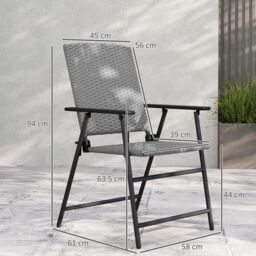 OUTSUNNY 2pcs Rattan Chair Foldable Garden Furniture w/ Armrest Grey - Size: 2 Person - thumbnail 3