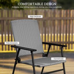 OUTSUNNY 2pcs Rattan Chair Foldable Garden Furniture w/ Armrest Grey - Size: 2 Person - thumbnail 5