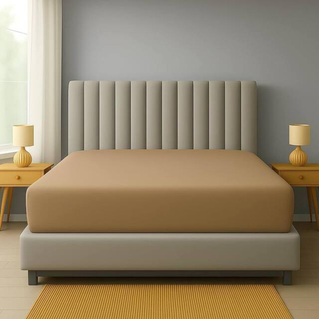 "Homes-Linen Extra Deep 16""/40cm Polycotton Easy Care Fitted Sheet in Beige - Size: Single" - image 1