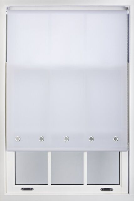 Furnished White Daylight Roller Blind with Chrome Round Eyelets - Trimmable Window Shade - Size: 125 cm width x 165 cm drop - image 1