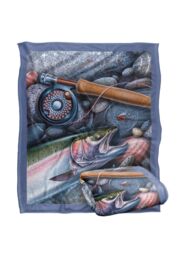 JQ Licensing Trout Fishing Reel Silky Touch Super Soft Throw Blanket 152 X 127 cm in White - thumbnail 2