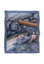 JQ Licensing Trout Fishing Reel Silky Touch Super Soft Throw Blanket 152 X 127 cm in White - thumbnail 1