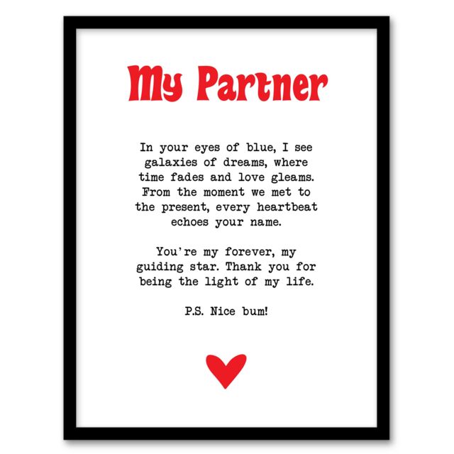 "Artery8 Love Poem Blue Eyes Partner Romantic Poetry Fun Framed Art Print in White - Size: W12"" x H16""" - image 1