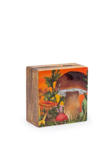 KDMD Small Enameled Square Box 10x10cm with Mushroom & Teal Design in Brown - Size: 10x10 cm - image 1