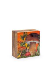 KDMD Small Enameled Square Box 10x10cm with Mushroom & Teal Design in Brown - Size: 10x10 cm
