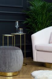 Orsina Set of 2 Nesting Side Tables, Natural Amethyst Stone Tops with Veining, Reflective Gold Frame Finish - thumbnail 3