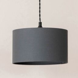 ValueLights Reni Fabric Drum Shade 3 Drop Bar Matte Black Diner Ceiling Pendant Light in Charcoal - thumbnail 4