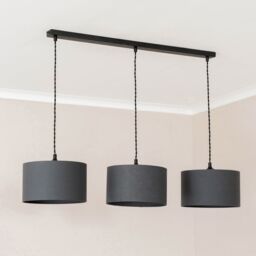 ValueLights Reni Fabric Drum Shade 3 Drop Bar Matte Black Diner Ceiling Pendant Light in Charcoal - thumbnail 3