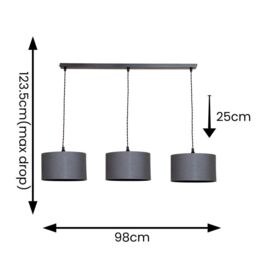 ValueLights Reni Fabric Drum Shade 3 Drop Bar Matte Black Diner Ceiling Pendant Light in Charcoal - thumbnail 7