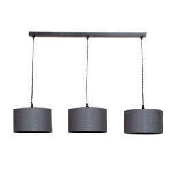 ValueLights Reni Fabric Drum Shade 3 Drop Bar Matte Black Diner Ceiling Pendant Light in Charcoal - thumbnail 2