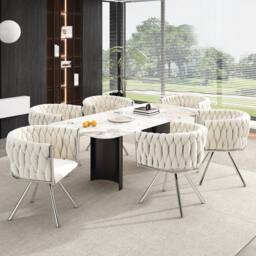 BTM Set of 2/4/6 Velvet Swivel Dining Chair Light Luxury Beige Silver - Size: 4 Pack - thumbnail 5