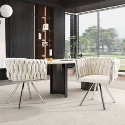 BTM Set of 2/4/6 Velvet Swivel Dining Chair Light Luxury Beige Silver - Size: 4 Pack - thumbnail 2