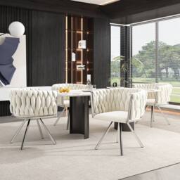 BTM Set of 2/4/6 Velvet Swivel Dining Chair Light Luxury Beige Silver - Size: 4 Pack - thumbnail 3